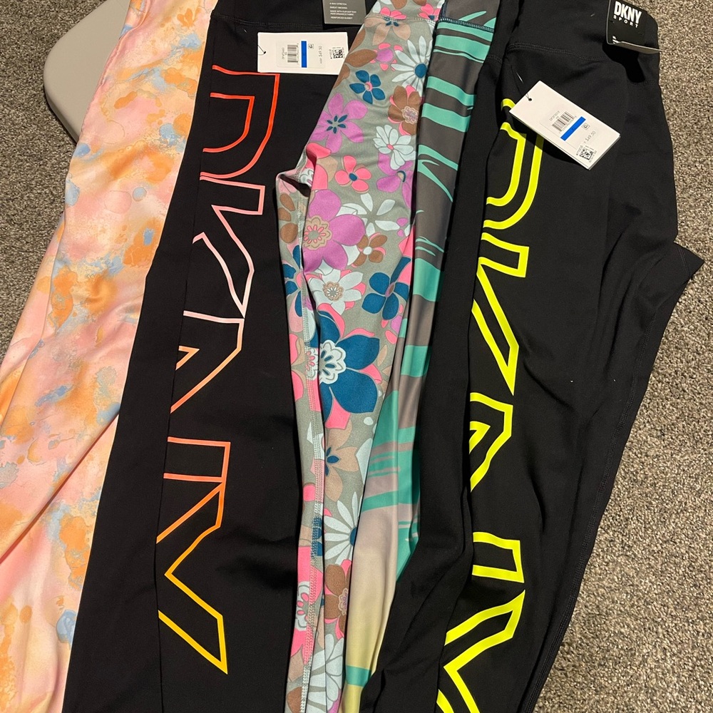 DKNY Sport Black Leggings with Neon Accents